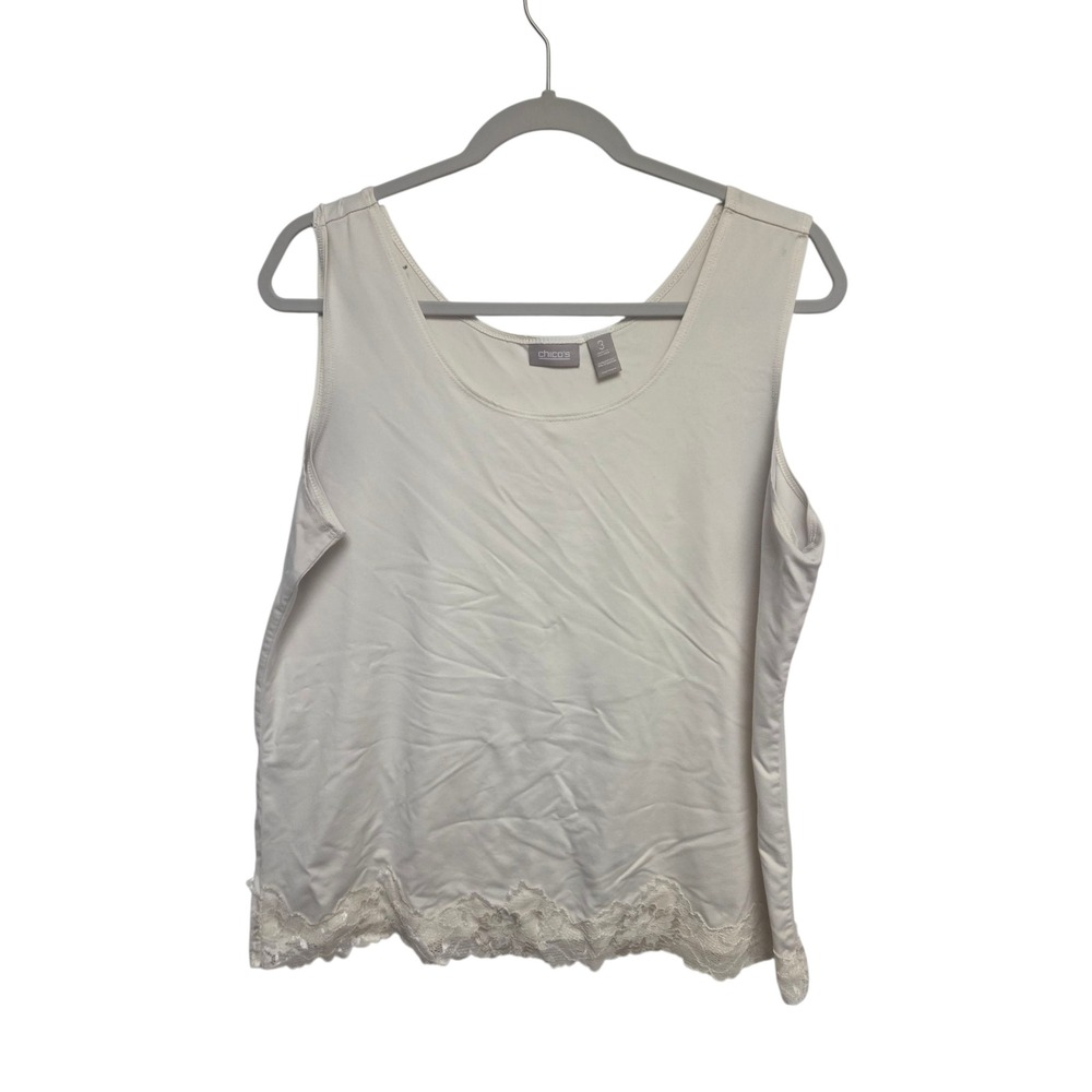 Chicos Cream Lace Trim Tank‎ Top Sleeveless Scoop Neck Women Size 3